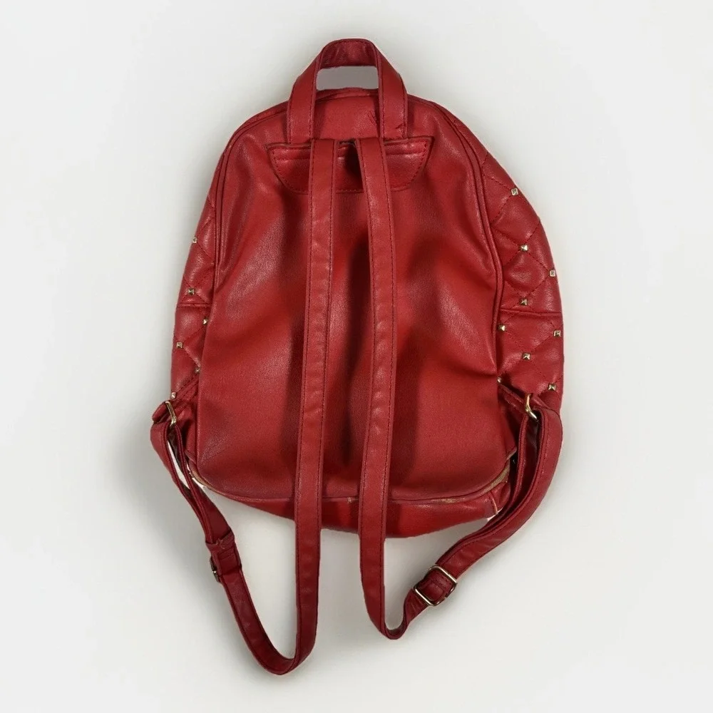 Badgley Mischka Backpack Womens Small Red Quilted Studded‎ BM Logo Edgy Designer